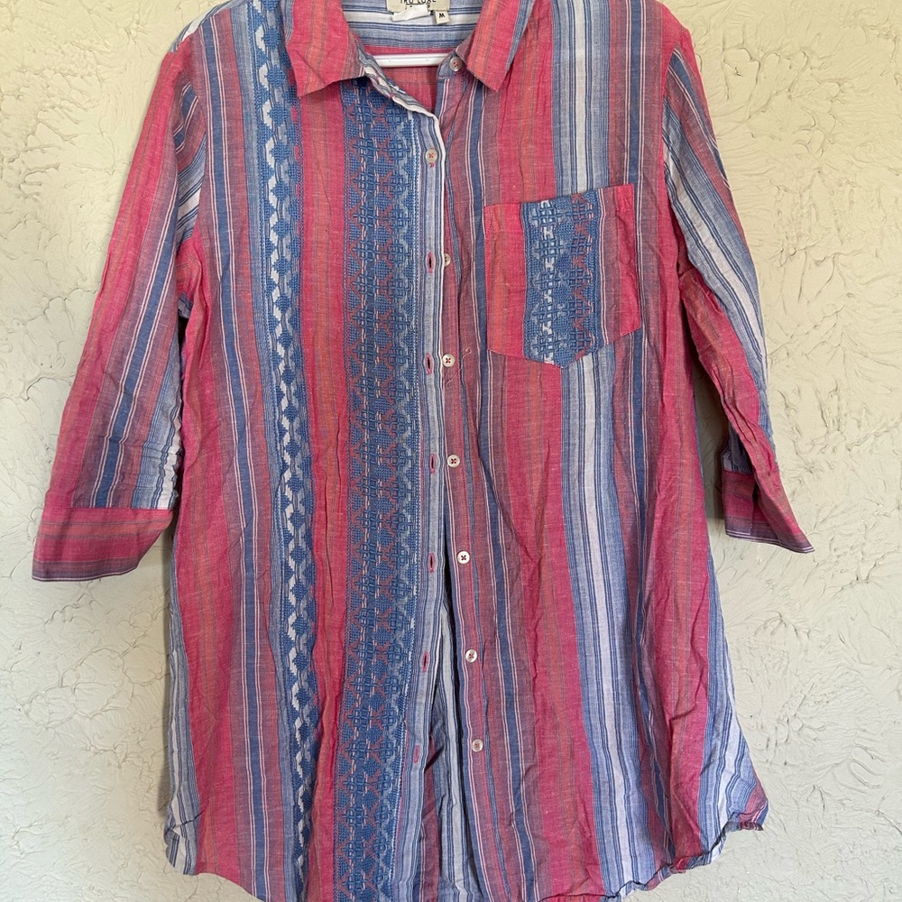 Striped Pink and Blue Button-Up Shirt